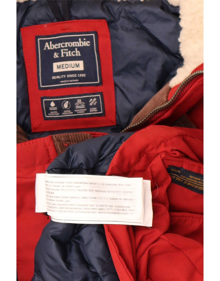 Abercrombie & Fitch Ανδρικό παλτό με κουκούλα με επένδυση UK 38 μεσαίο κόκκινο πολυεστέρας