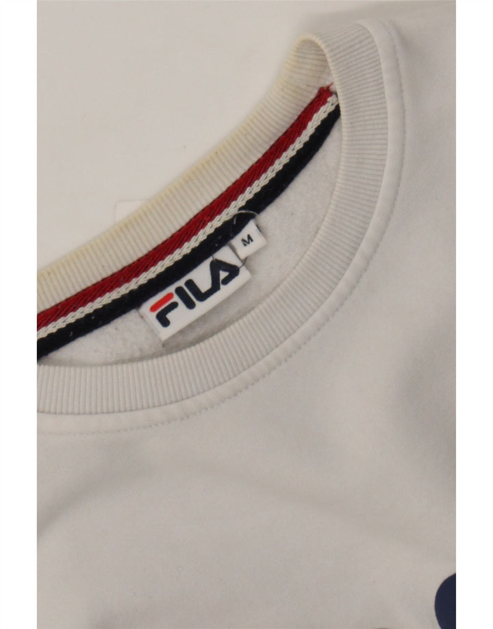FILA Mens Graphic Sweatshirt Jumper Medium White Vintage Fila and Second-Hand Fila from Messina Hembry 