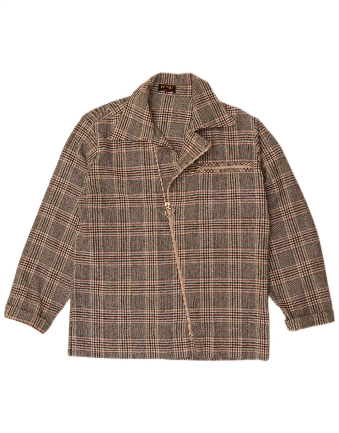Vintage γυναικείο πουκάμισο με φερμουάρ UK 16 Large Grey Check