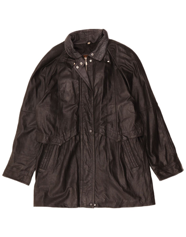 Vintage Γυναικείο Oversized Δερμάτινο Παλτό UK 16 Large Μαύρο