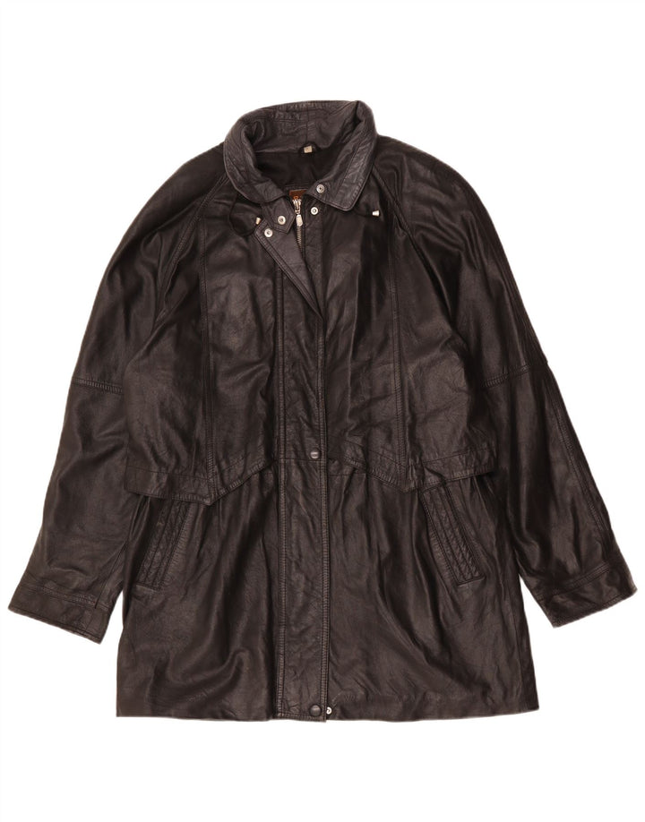 Vintage Γυναικείο Oversized Δερμάτινο Παλτό UK 16 Large Μαύρο