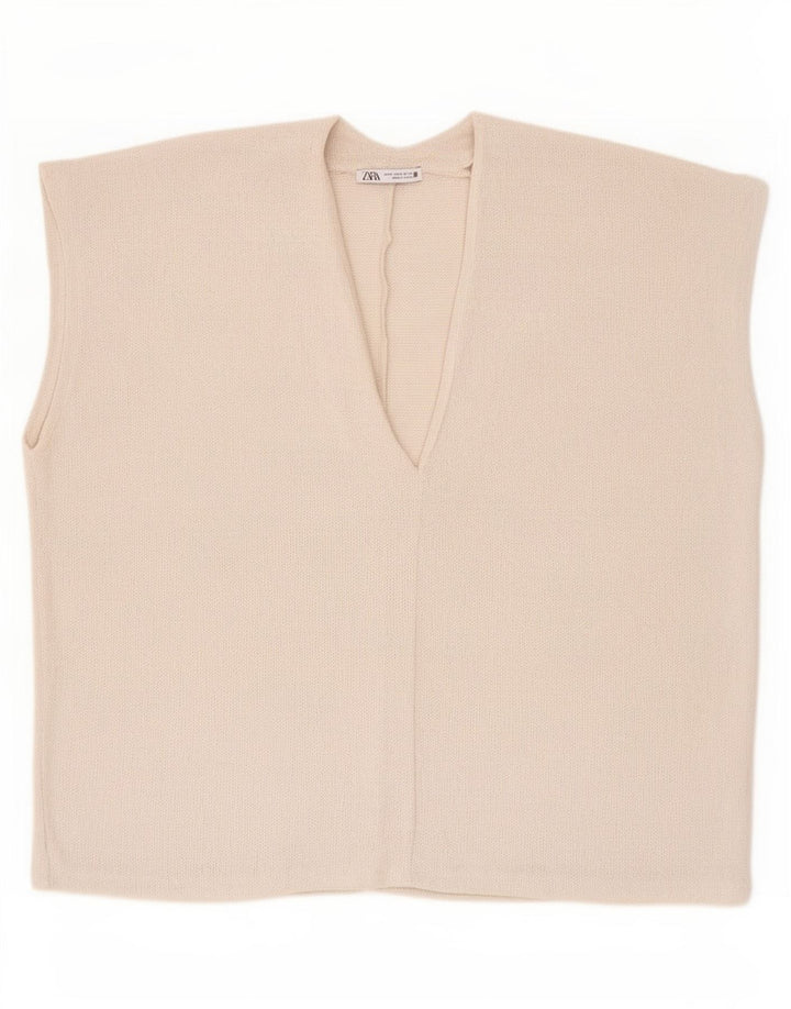 Zara Γυναικεία Μπλούζα Oversized Top UK 14 Medium Beige Viscose