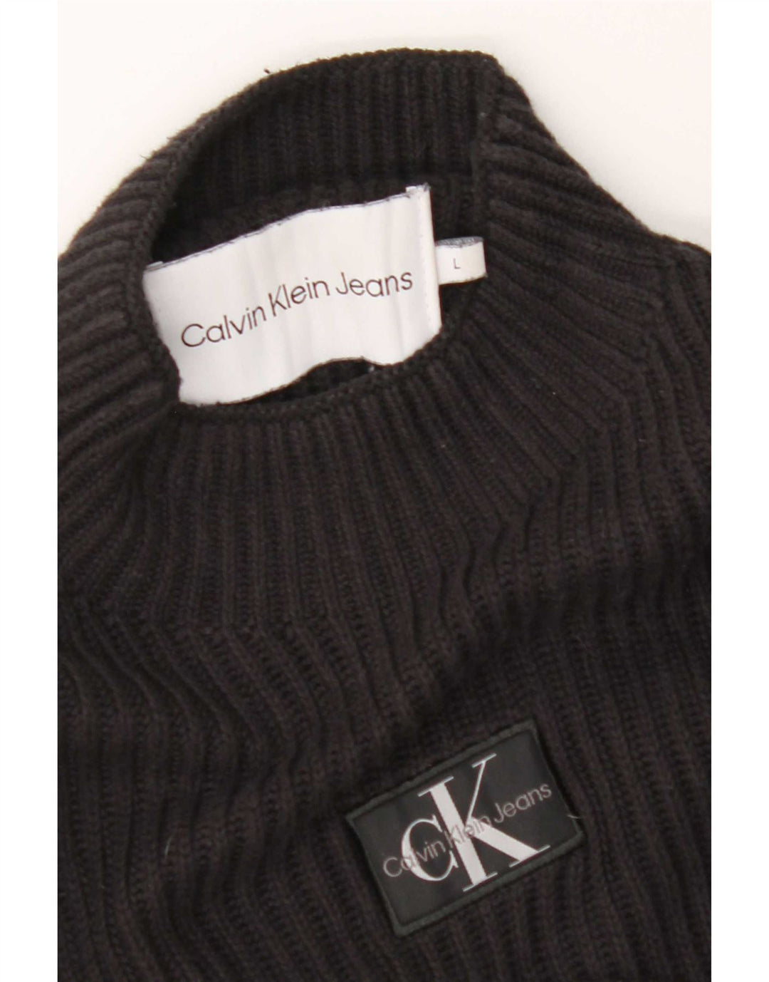 Calvin Klein Jeans Ανδρικό πουλόβερ με λαιμόκοψη, μαύρο μεγάλο