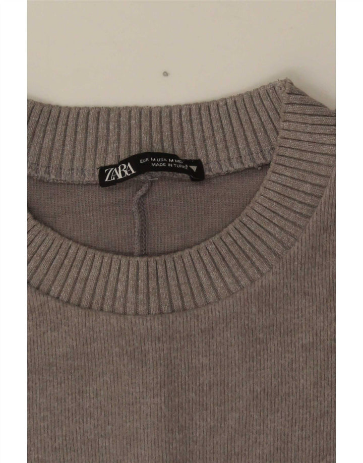 Zara Γυναικείο πουλόβερ με λαιμόκοψη Crop Crop UK 14 Medium Grey