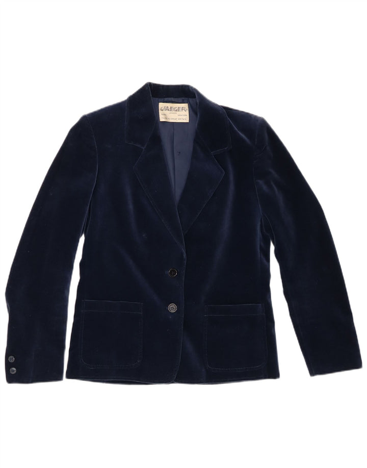 Jaeger Γυναικείο βελούδινο σακάκι με 2 κουμπιά UK 8 Small Navy Blue Cotton