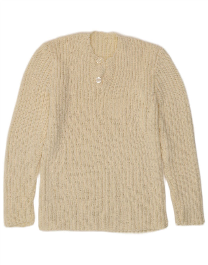 Γυναικείο πουλόβερ με λαιμό κουμπιά VINTAGE UK 12 Medium Off White