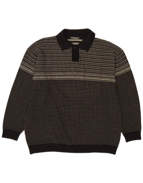 VINTAGE Mens Polo Neck Jumper Sweater IT 54 XL Black Spotted Cotton