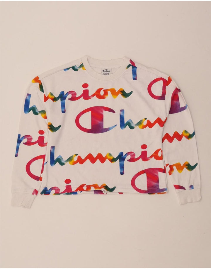 CHAMPION Γυναικεία υπερμεγέθη Crop γραφική φούτερ Jumper UK 6 XS Λευκή
