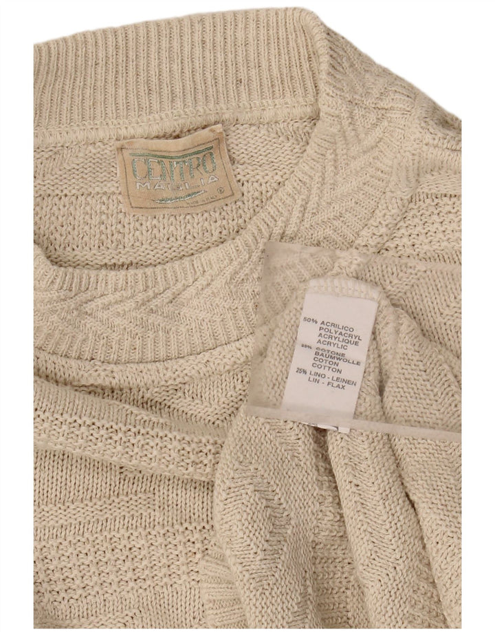 CENTRO MAGLIA Mens Crew Neck Jumper Sweater Medium Beige Acrylic