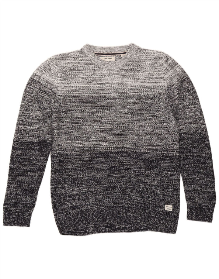 Jack & Jones Ανδρικό πουλόβερ με λαιμόκοψη με μεσαίο γκρι βαμβακερό ριγέ