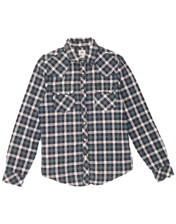 Lee Mens Slim Fit Shirt Small Blue Check Cotton