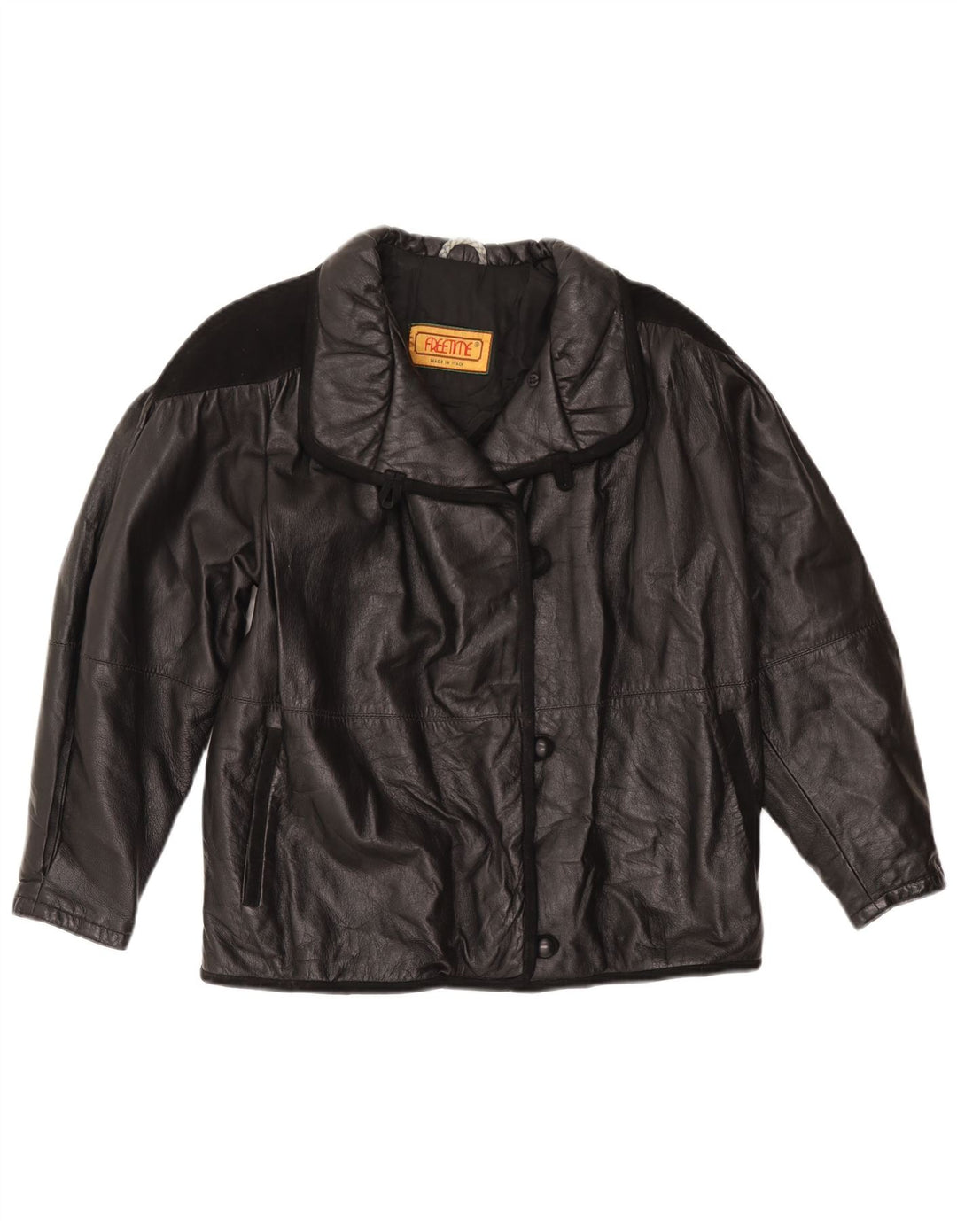 Vintage Γυναικείο Δερμάτινο Μπουφάν UK 18 XL Μαύρο Δερμάτινο