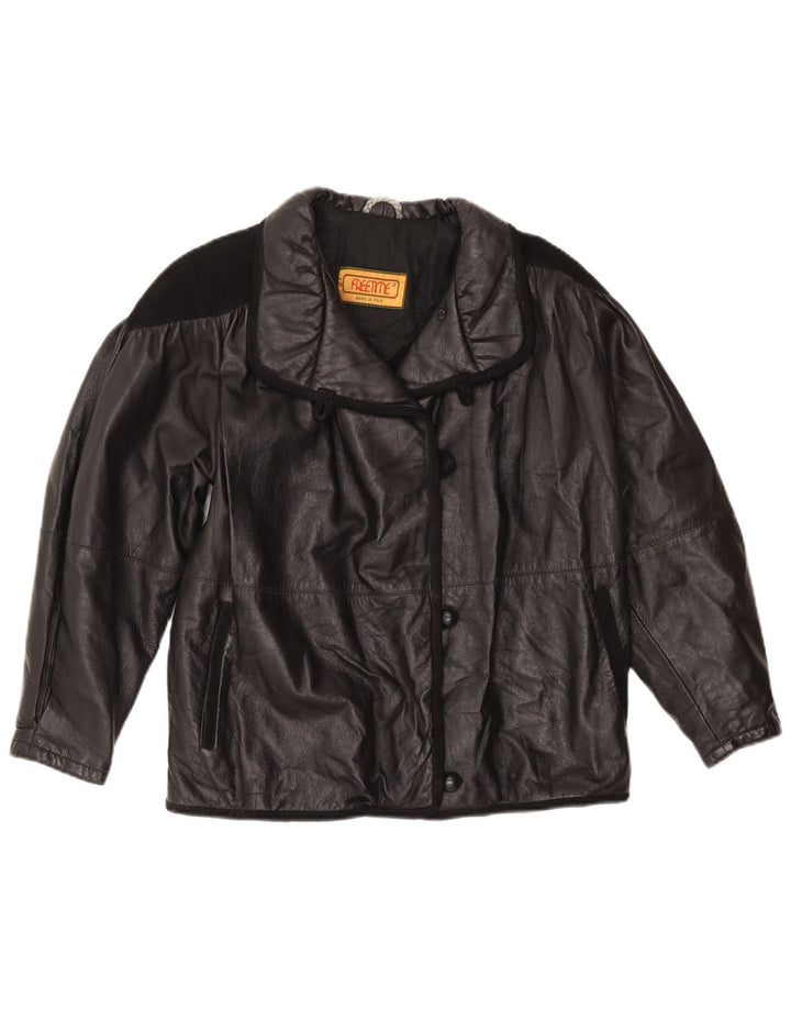 Vintage Γυναικείο Δερμάτινο Μπουφάν UK 18 XL Μαύρο Δερμάτινο