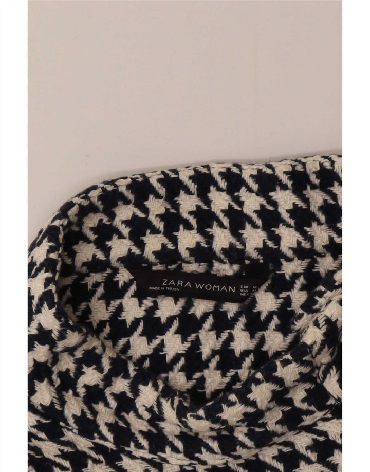Zara Γυναικείο πουλόβερ με λαιμό κουμπιά UK 14 Medium Black Houndstooth