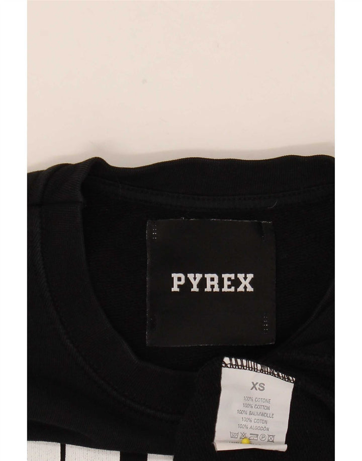 Pyrex Γυναικείο γραφικό φούτερ υπερμεγέθη Crop Jumper UK 6 XS μαύρο βαμβακερό