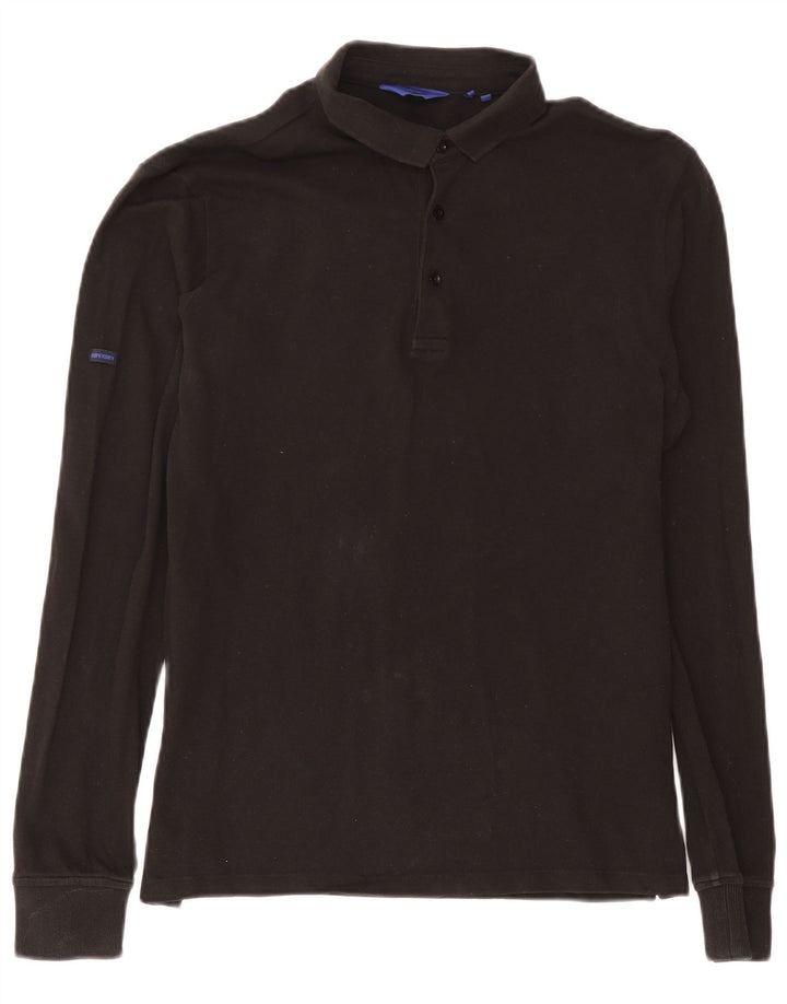 Ανδρικό μακρυμάνικο μπλουζάκι πόλο Superdry, μεσαίο μαύρο βαμβακερό