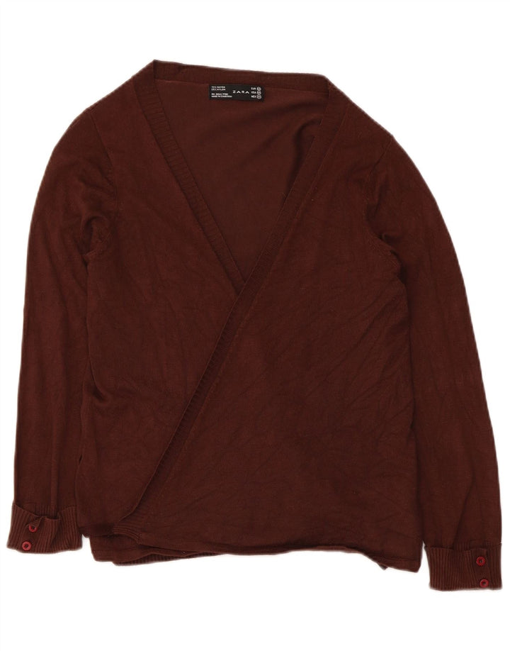 Zara Γυναικείο πουλόβερ ζακέτας UK 12 Medium Brown Rayon