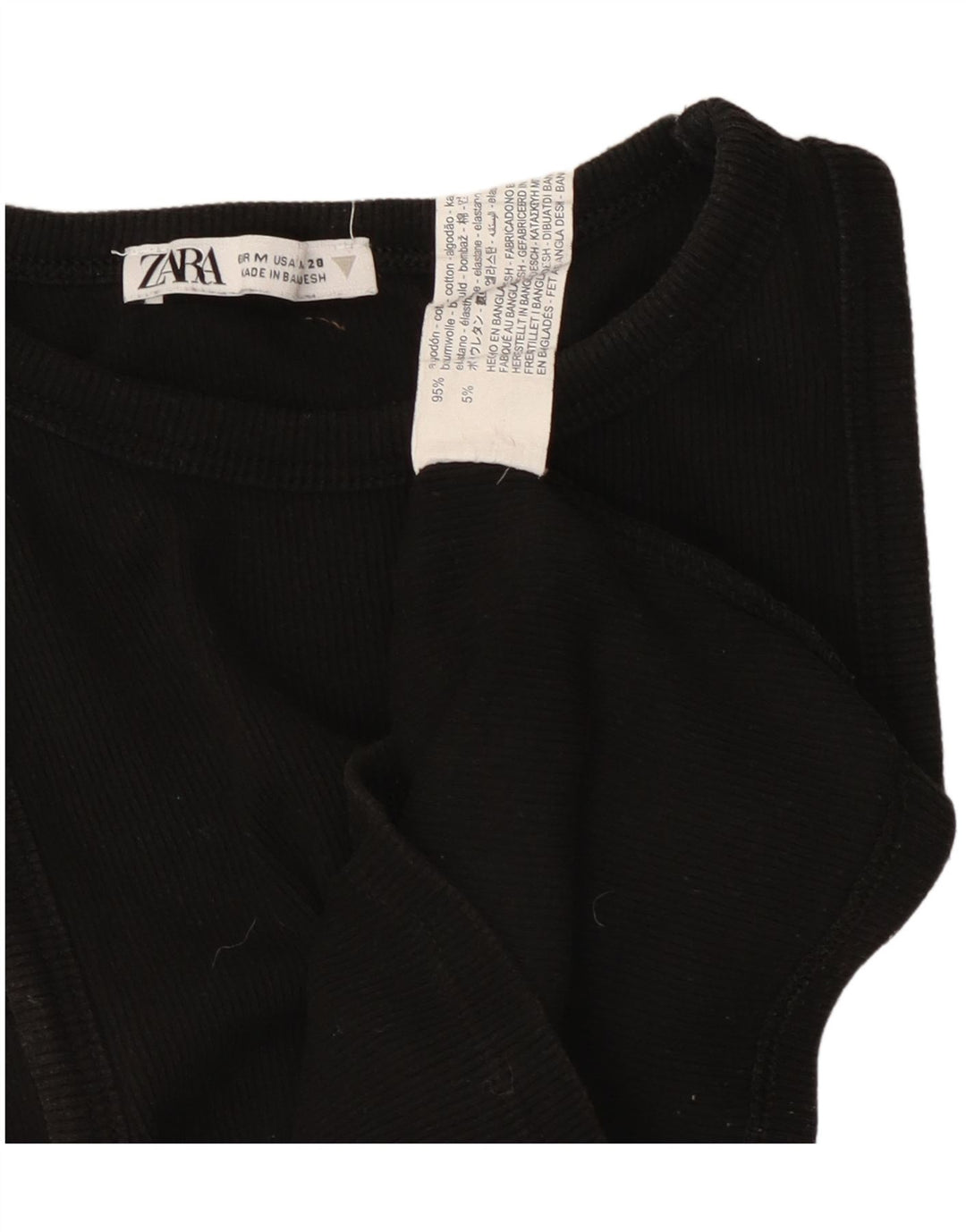 Γυναικείο φανελάκι ZARA Crop UK 12 μεσαίο μαύρο βαμβακερό