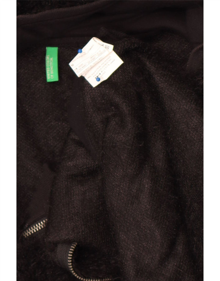 Γυναικείο μπουφάν Benetton με κουκούλα Fleece UK 14 Μεσαίο Μαύρο Πολυεστέρας