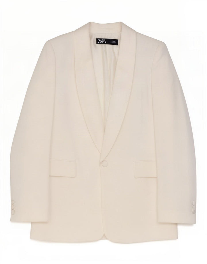 Zara Γυναικείο Μπουφάν Blazer με 1 κουμπί UK 6 XS Λευκή βισκόζη