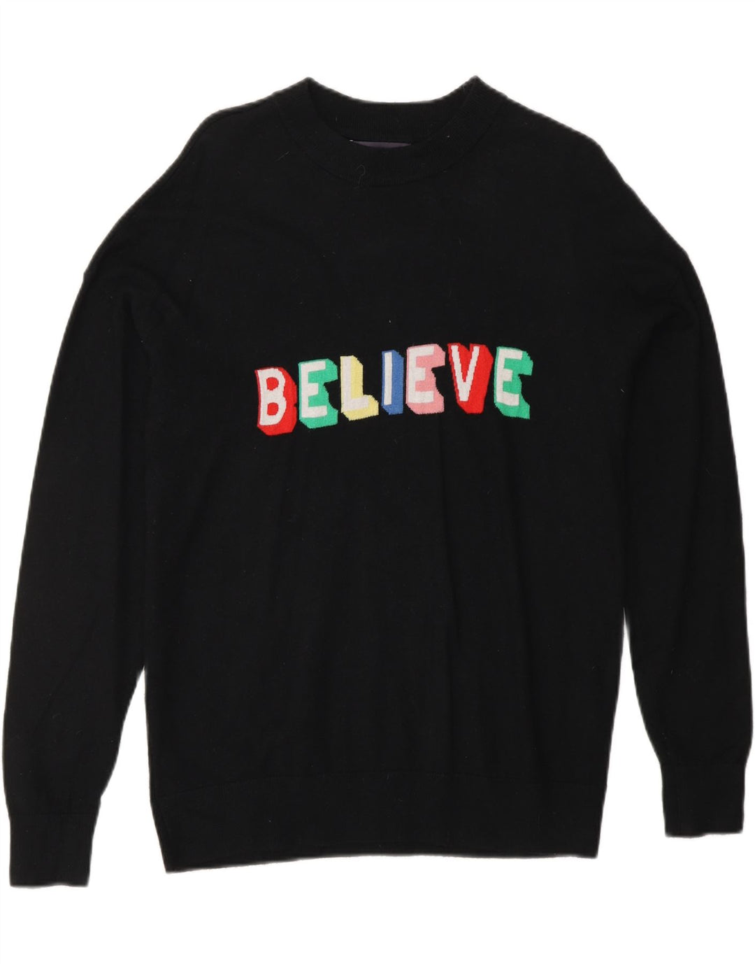 Γυναικείο πουλόβερ MARKS & SPENCER Graphic Crew Neck Jumper UK 14 Medium Black