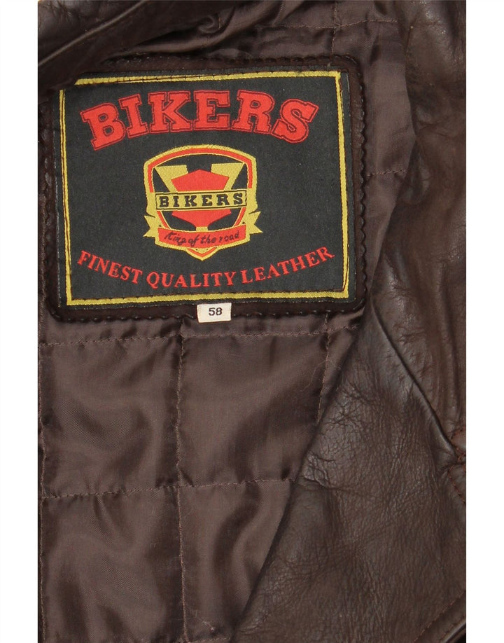BIKERS Ανδρικό δερμάτινο σακάκι με 4 κουμπιά IT 58 4XL Καφέ Δερμάτινο