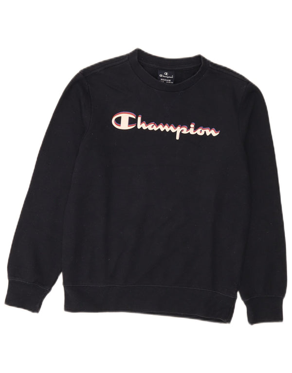 Champion Boys Graphic Sweatshirt Jumper 9-10 Years Medium Navy Blue Cotton