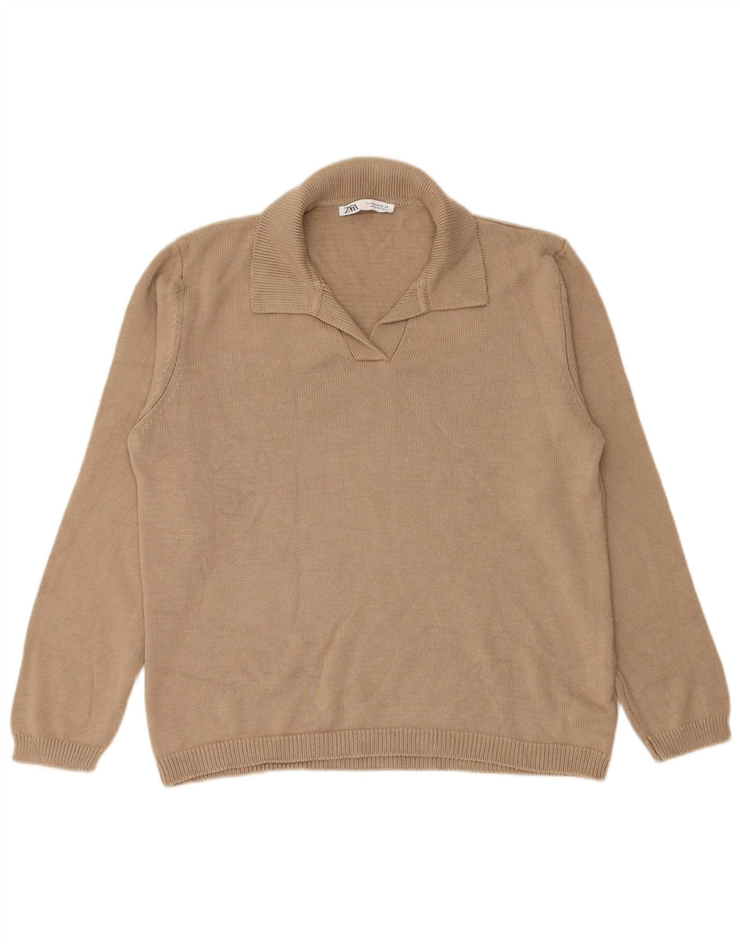 Zara Γυναικείο πουλόβερ Polo με λαιμόκοψη UK 14 Medium Beige