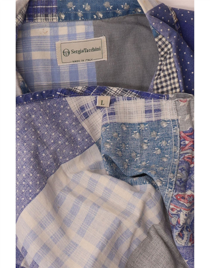 Sergio Tacchini Ανδρικό κοντομάνικο πουκάμισο μεγάλο μπλε συνονθύλευμα