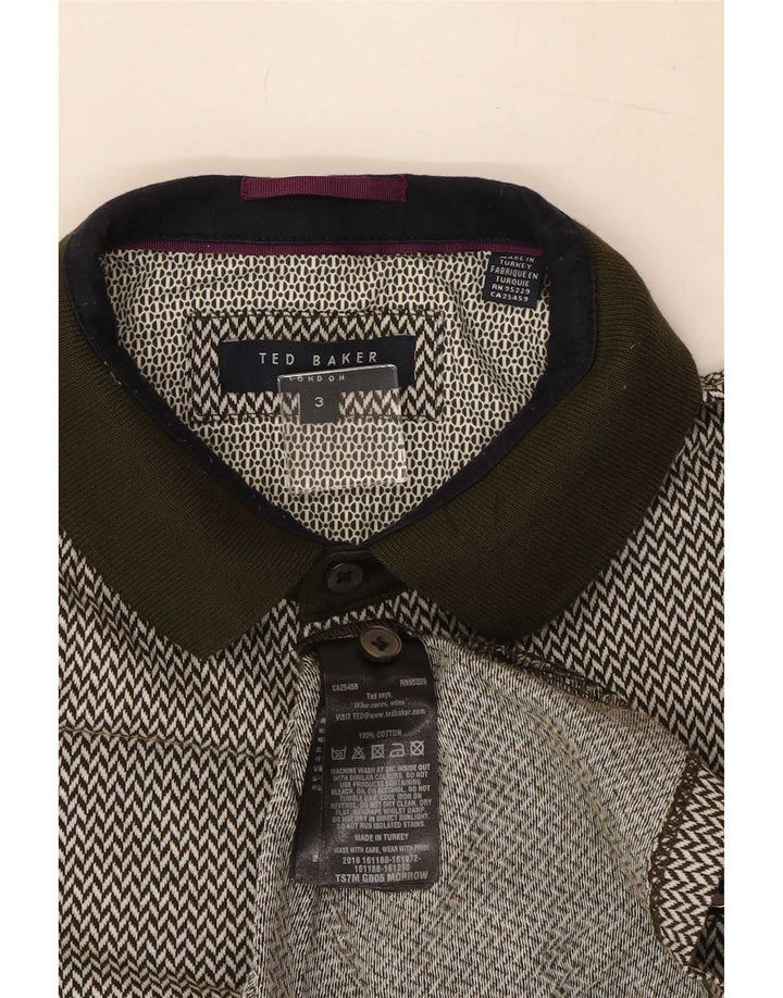 Ανδρικό μπλουζάκι πόλο Ted Baker Μέγεθος 3 Μεσαίο Χακί Γεωμετρικό Βαμβάκι