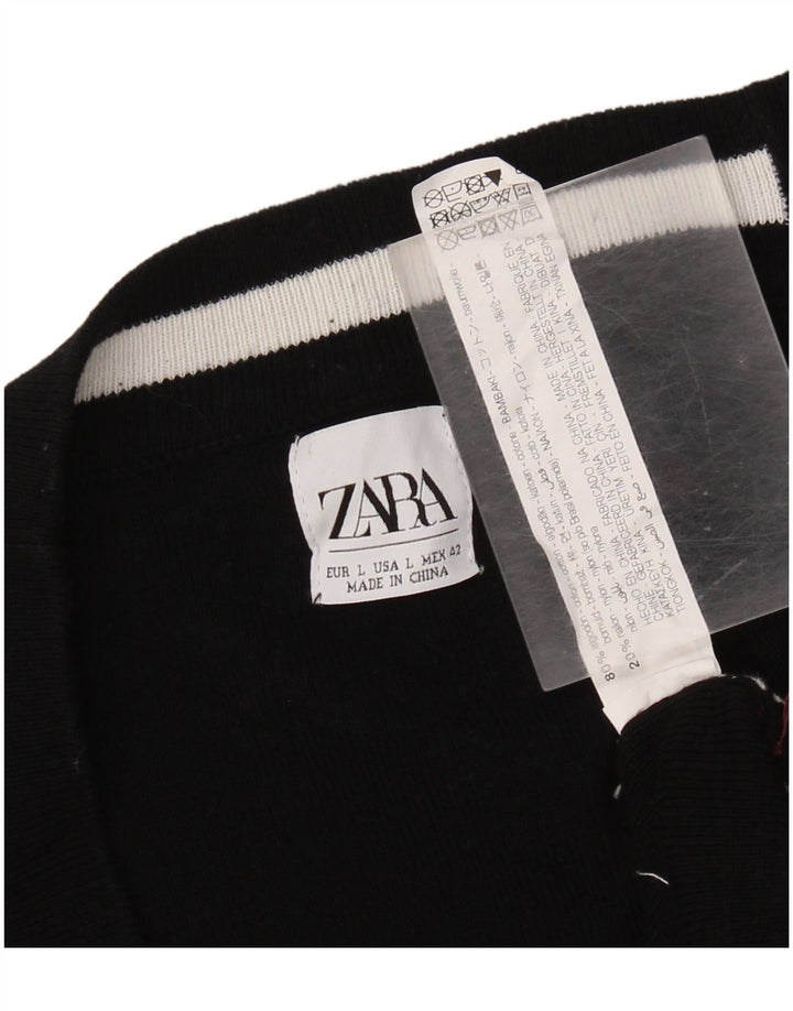 Zara Γυναικείο πουλόβερ ζακέτα με παραγάδι EU 42 Μεγάλο μαύρο χρώμα βαμβακερό