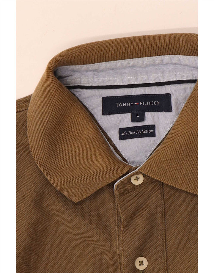 Ανδρικό πουκάμισο πόλο Tommy Hilfiger, μεγάλο καφέ βαμβακερό