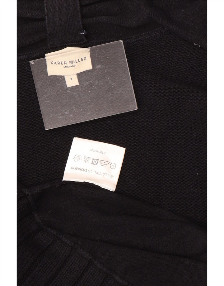 KAREN MILLEN Γυναικείο ανοιχτό πουλόβερ ζακέτα UK 2 2XS μαύρο βαμβακερό