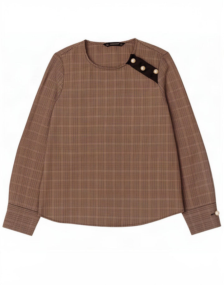 Zara γυναικεία μακρυμάνικη μπλούζα UK 10 Small Brown από ψαροκόκκαλο πολυεστέρας