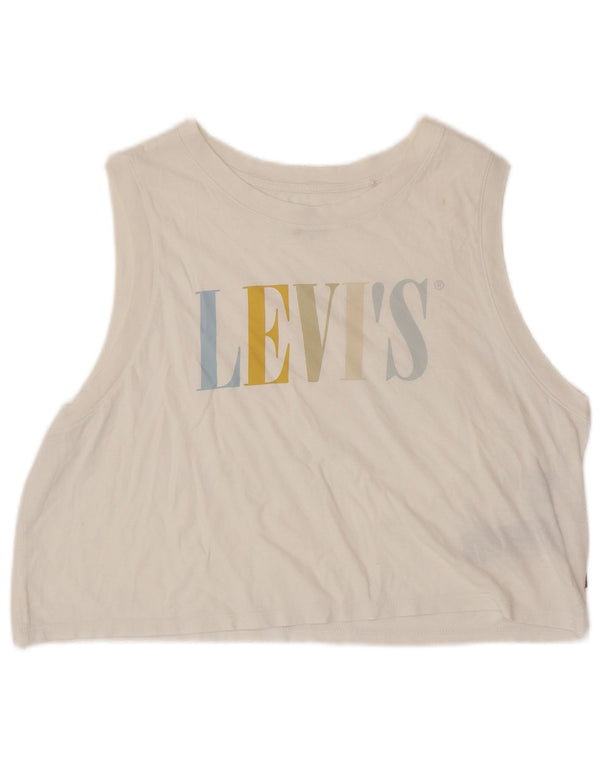 Γυναικείο γραφικό γιλέκο LEVI'S Crop UK 16 μεγάλο λευκό βαμβακερό