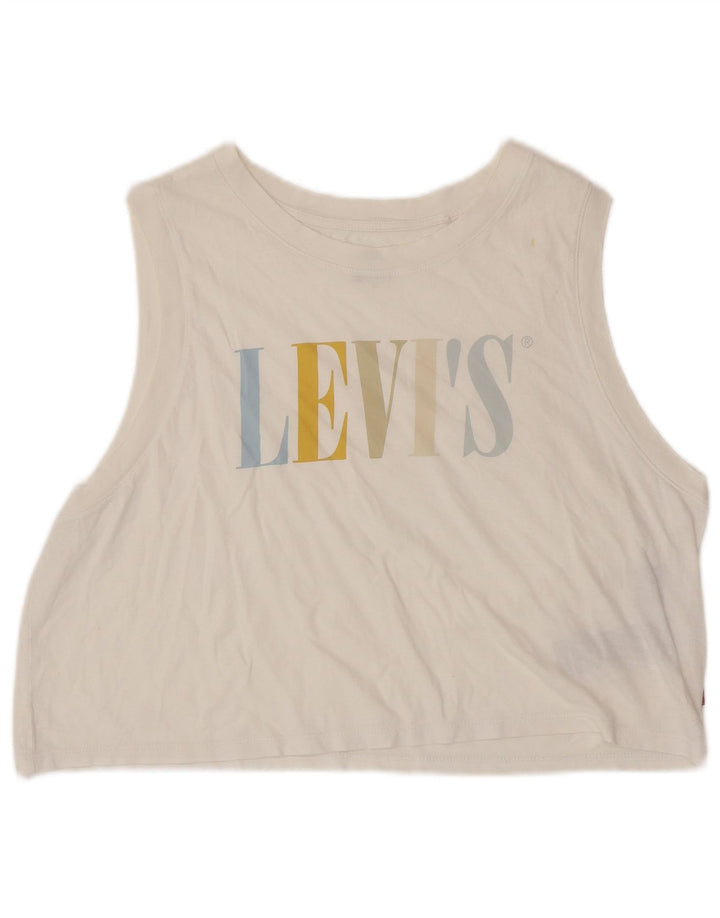 Γυναικείο γραφικό γιλέκο LEVI'S Crop UK 16 μεγάλο λευκό βαμβακερό
