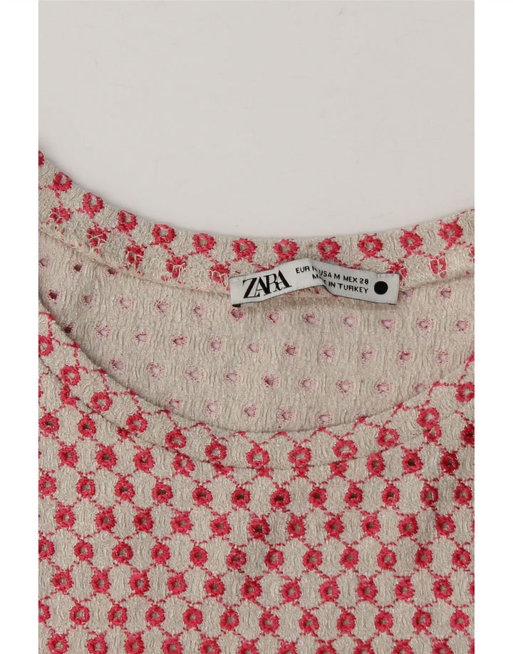 Zara Γυναικείο Crop Top UK 12 Medium Pink Geometric