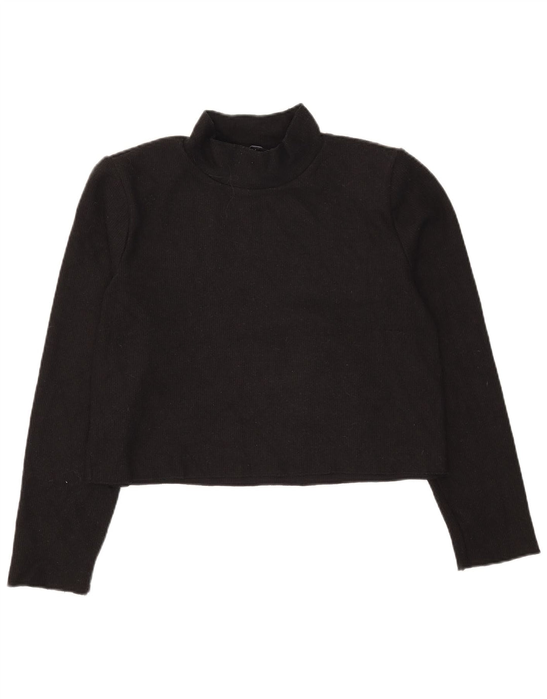 Zara Γυναικείο Crop Top Μακρυμάνικο UK 14 Μεσαίο Μαύρο Πολυεστέρας
