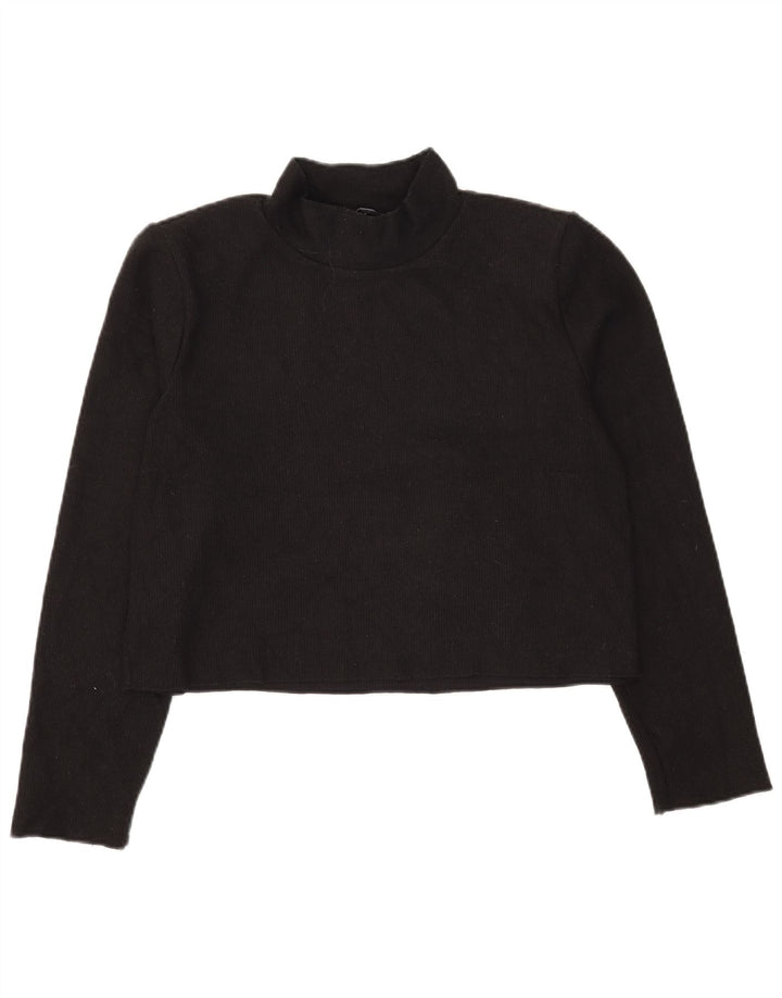 Zara Γυναικείο Crop Top Μακρυμάνικο UK 14 Μεσαίο Μαύρο Πολυεστέρας