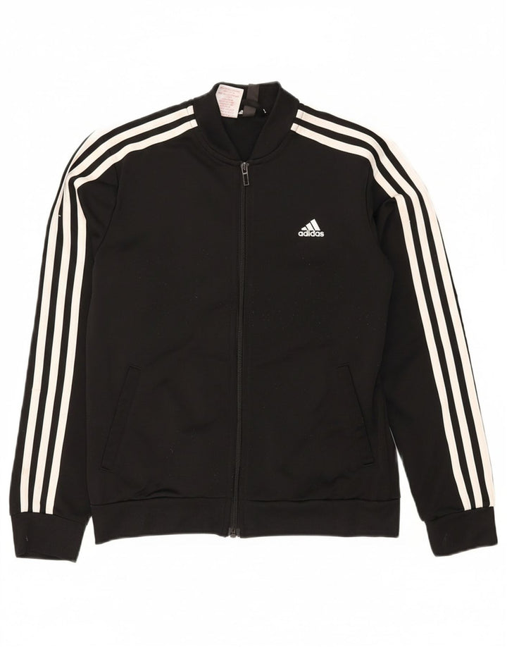 ADIDAS Girls Tracksuit Top Jacket 11-12 Years Black Polyester