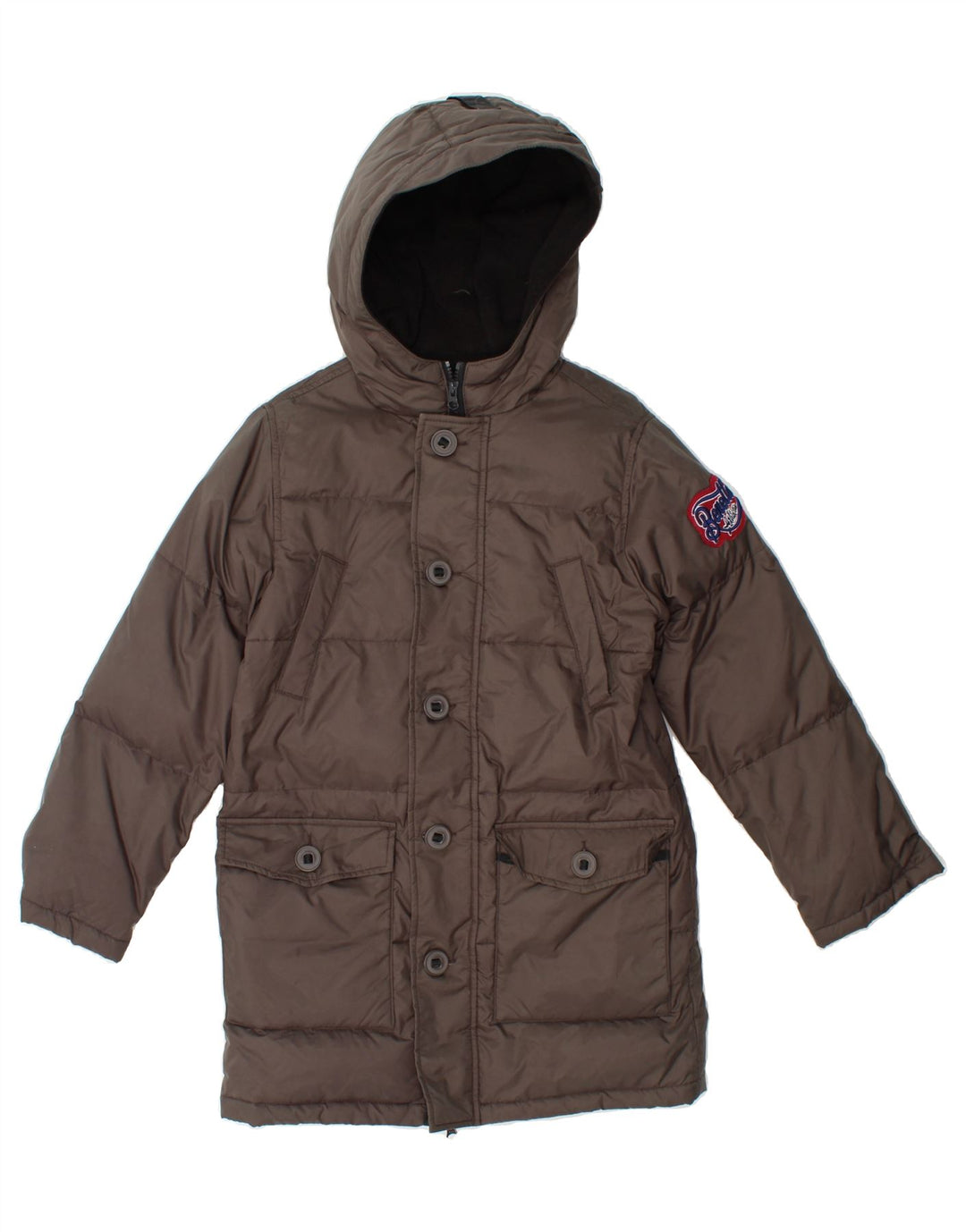 BENETTON Boys Graphic Hooded Padded Coat 12-13 Years Grey Vintage Benetton and Second-Hand Benetton from Messina Hembry 