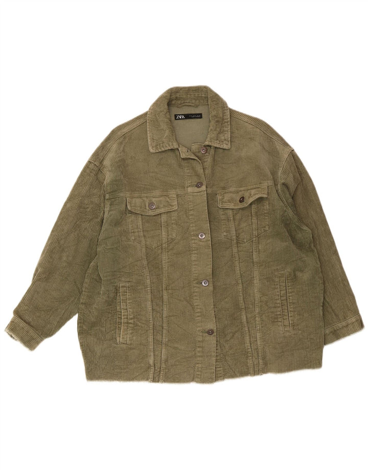 Zara Γυναικείο Κοτλέ Μπουφάν UK 14 Medium Khaki Cotton