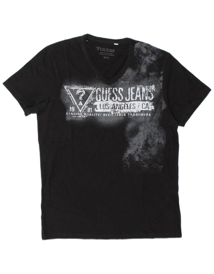Ανδρικό γραφικό μπλουζάκι Guess Top Μεσαίο μαύρο βαμβακερό