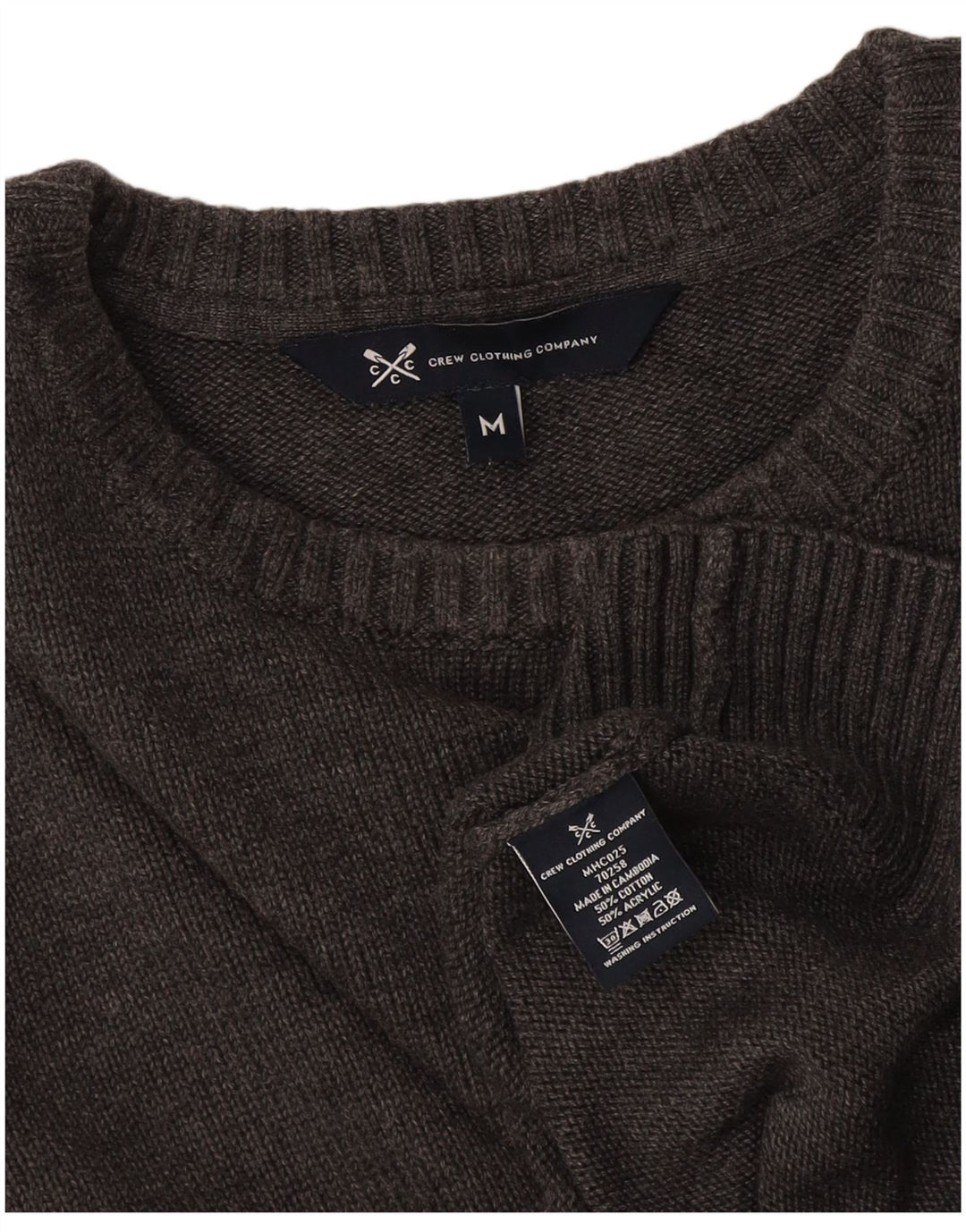 Ανδρικό πουλόβερ με λαιμόκοψη Crew Clothing, Μεσαίο γκρι βαμβακερό