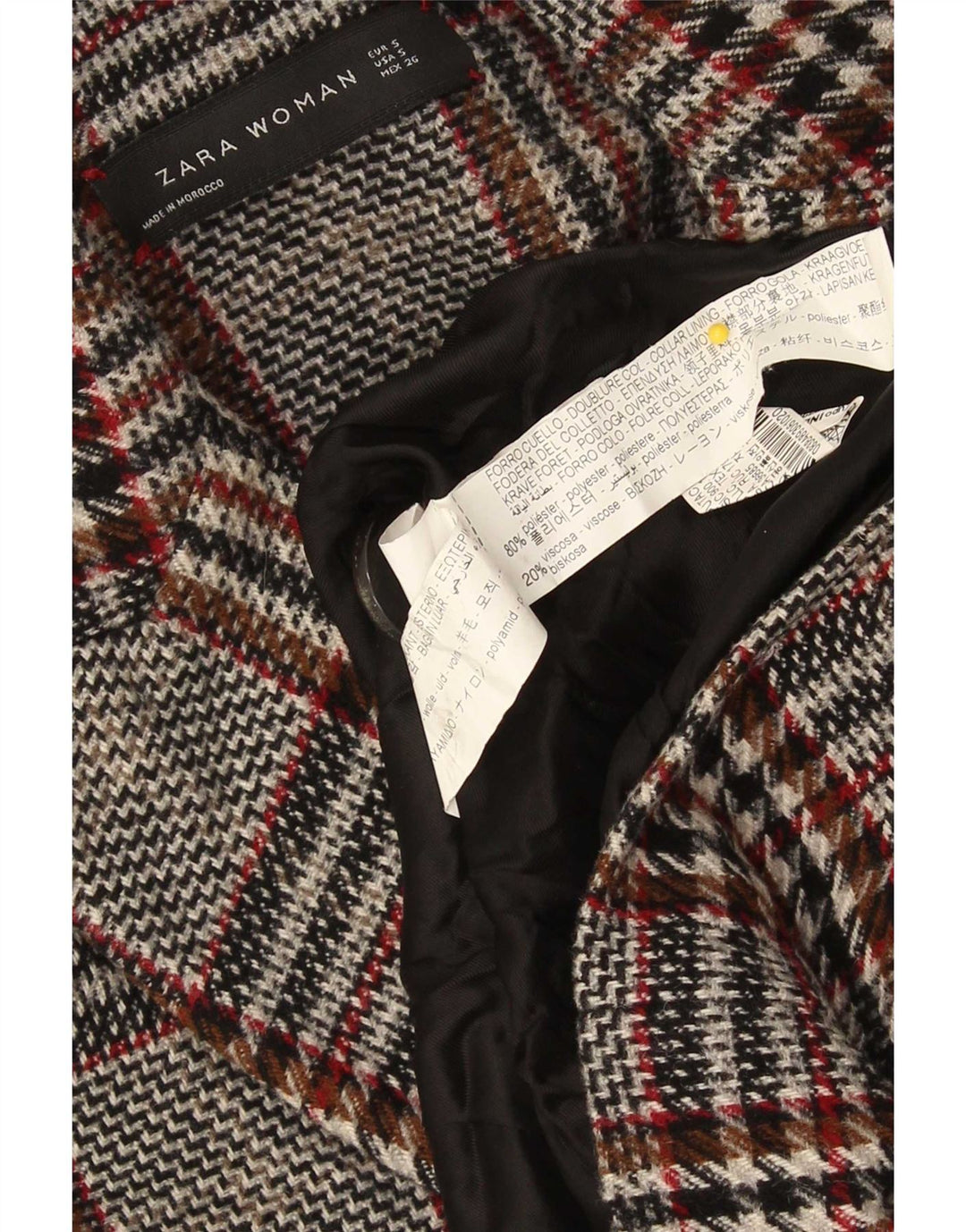 Zara Γυναικείο Oversized Πανωφόρι UK 10 Small Grey Plaid Viscose