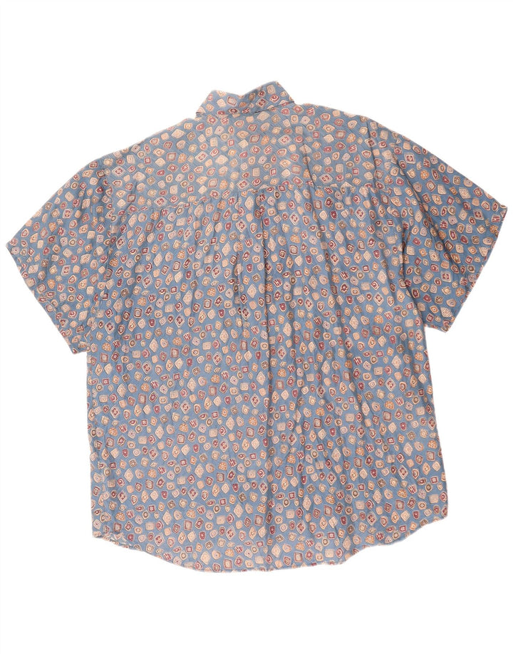 CARUSO Mens Short Sleeve Shirt Large Blue Geometric Silk