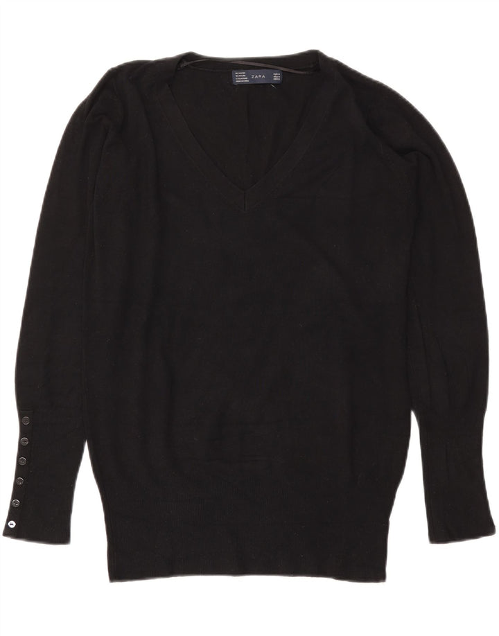 Zara Γυναικείο πουλόβερ με λαιμόκοψη UK 14 Medium Black Rayon