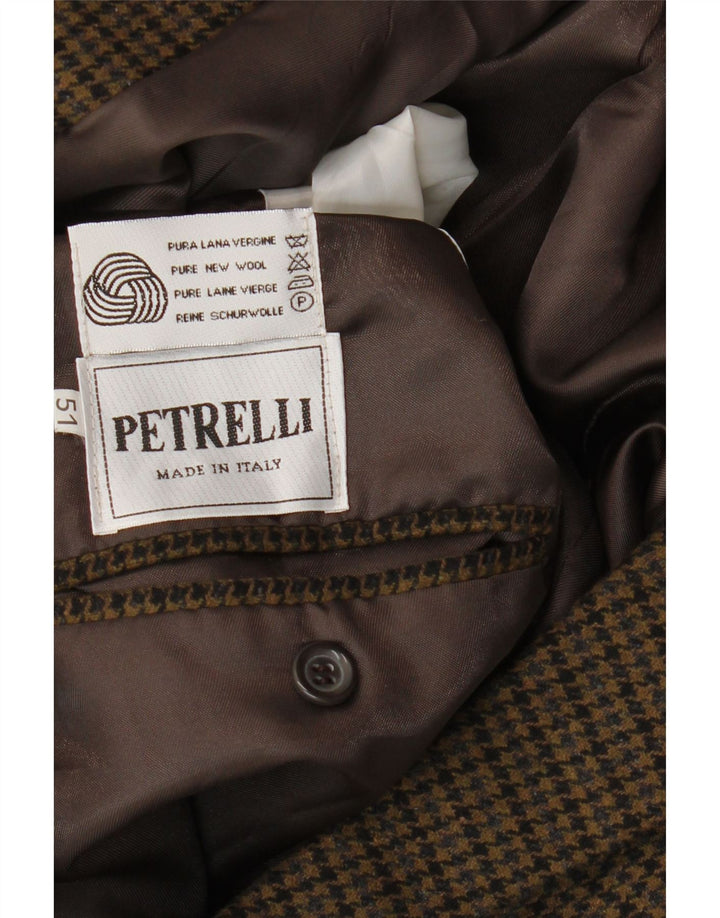 PETRELLI Ανδρικό σακάκι σακάκι IT 51 μεγάλο χακί Houndstooth παρθένο μαλλί