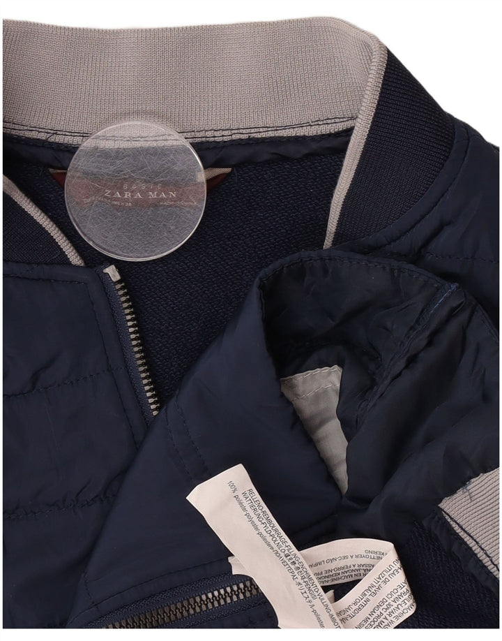 Zara Ανδρικά padded Gilet UK 36 Small Navy Blue Polyester