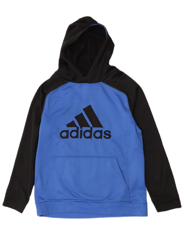 Adidas Boys Graphic Hoodie Jumper 13-14 Years XL Blue Colorblock Polyester
